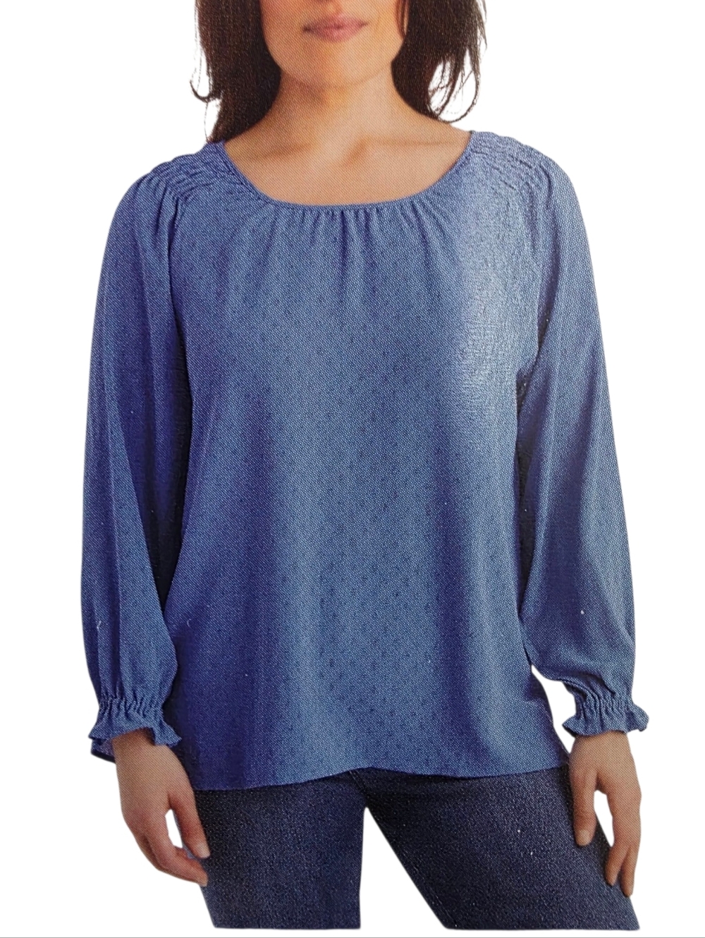 Women's Jessica Simpson Textured Blouse with Blouson Sleeves Blue Size L NWT - Picture 5 of 10